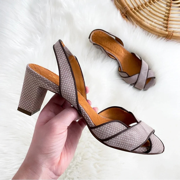 Chie Mihara Polka Dot Heels Slingback Gray Taupe Open Toe - Picture 12 of 12